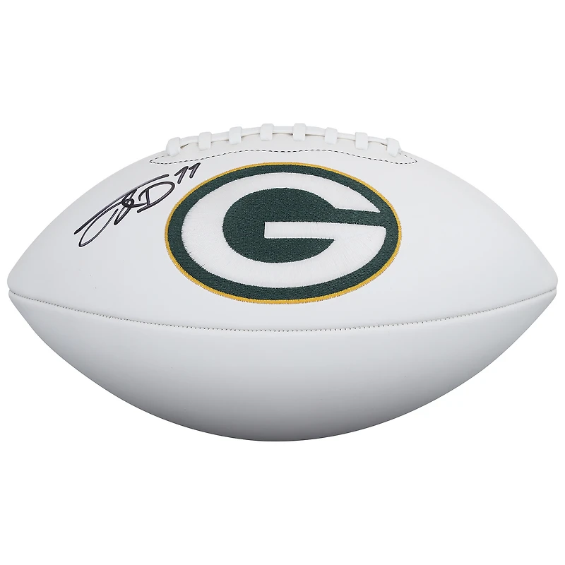 Ballon de football Wilson White Panel autographié par Jayden Reed des Green Bay Packers