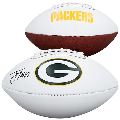 Ballon de football Wilson à panneau blanc autographié par Jordan Love, Green Bay Packers