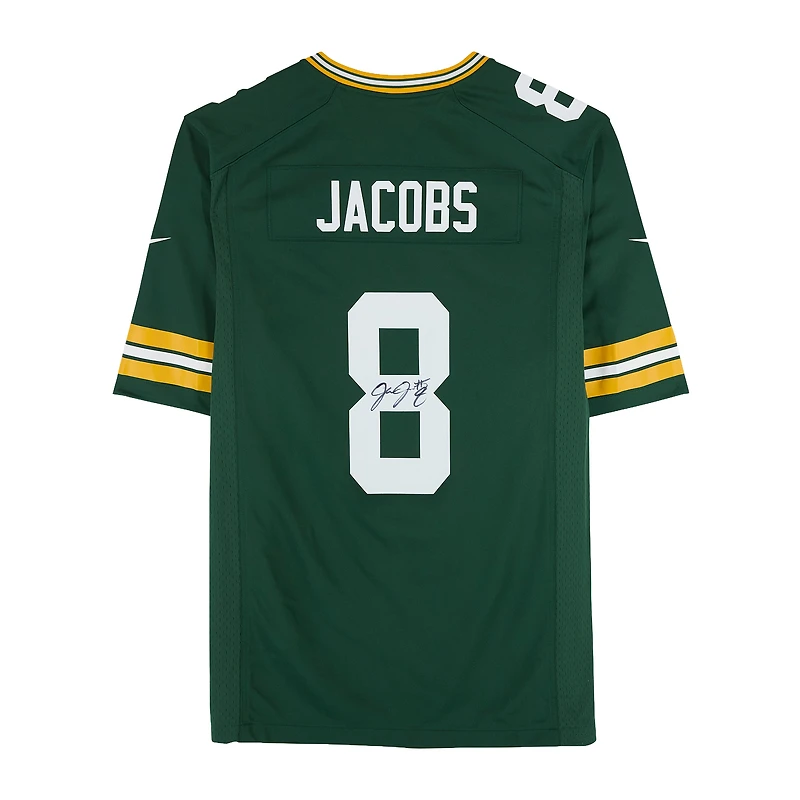 Maillot de match vert Nike autographié par Josh Jacobs des Green Bay Packers