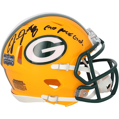 Casque miniature Riddell Speed ​​autographié par Josh Jacobs des Green Bay Packers avec inscription « Go Pack Go ! »