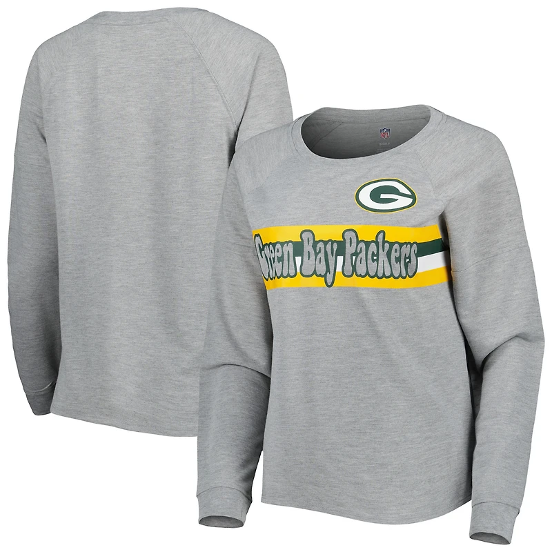 T-shirt à manches longues raglan rayé Green Bay Packers gris chiné pour juniors