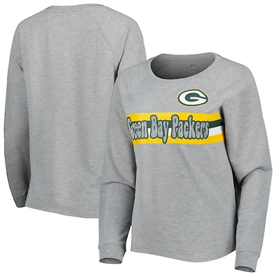 T-shirt à manches longues raglan rayé Green Bay Packers gris chiné pour juniors