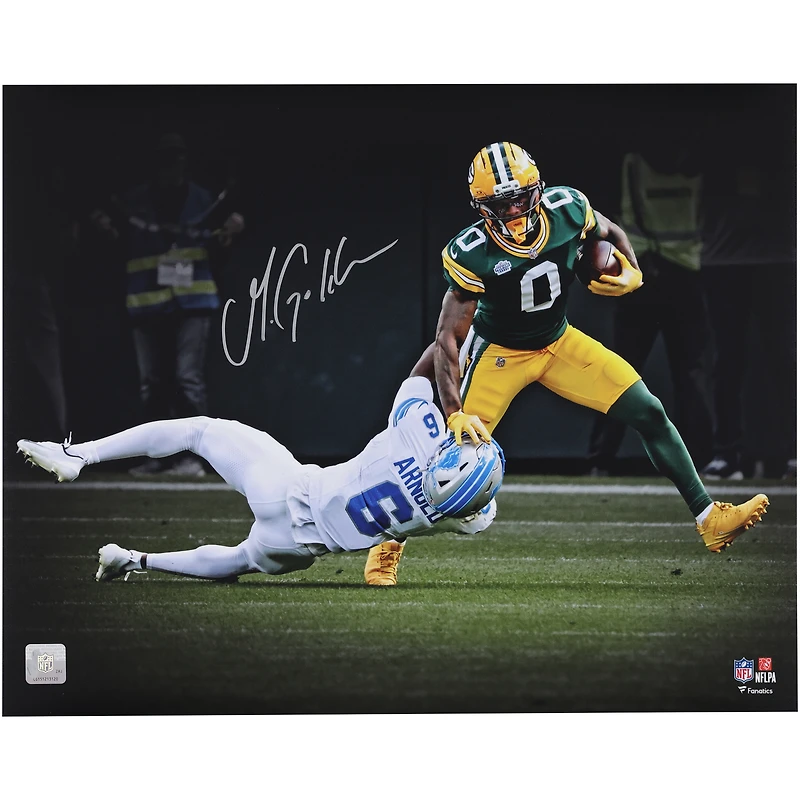 Photo dédicacée de Matthew Golden (Green Bay Packers) - 40 x 50 cm (16 x 20 pouces) - Style « Stiff Arm Spotlight »