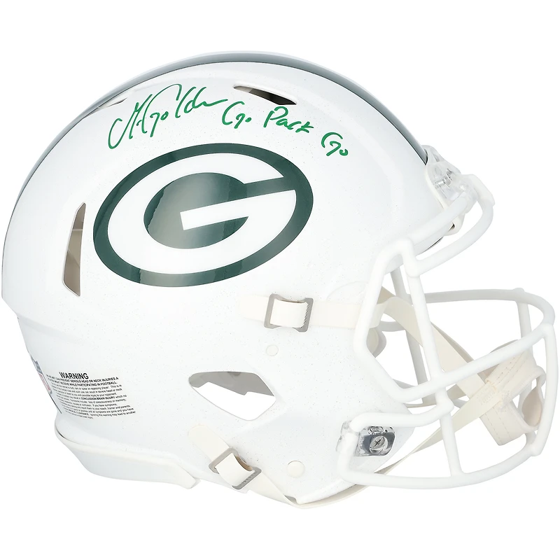 Casque Riddell Alternate Speed Authentic 2024 autographié par Matthew Golden des Green Bay Packers, avec inscription « Go Pack Go ».