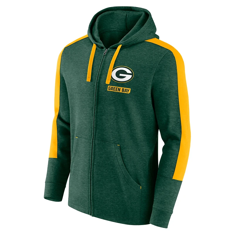 Men's Fanatics  Heather Green Bay Packers Gains Full-Zip Hoodie