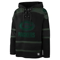 Men's '47 Black Green Bay Packers Dark Pop Lace-Up Pullover Hoodie