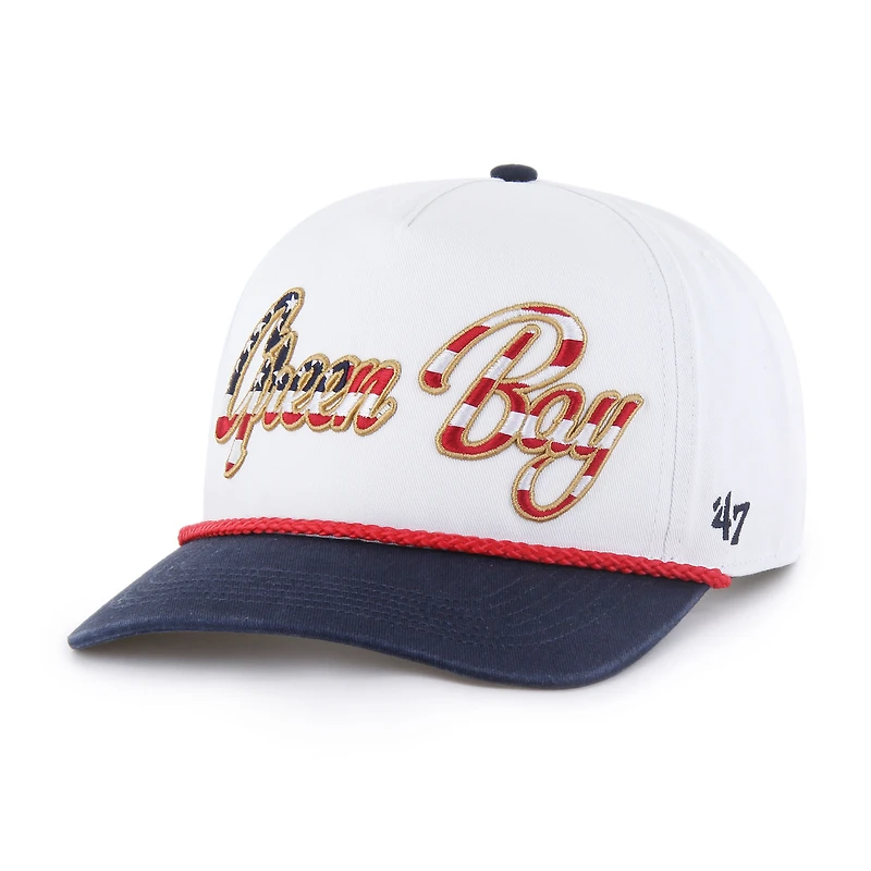 Men's '47 White Green Bay Packers Patriotic Overhand Hitch Adjustable Hat