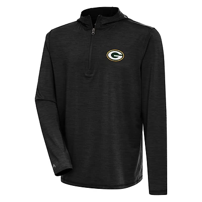 Sweat à capuche zippé quart de tour Antigua Heather Black Green Bay Packers pour homme