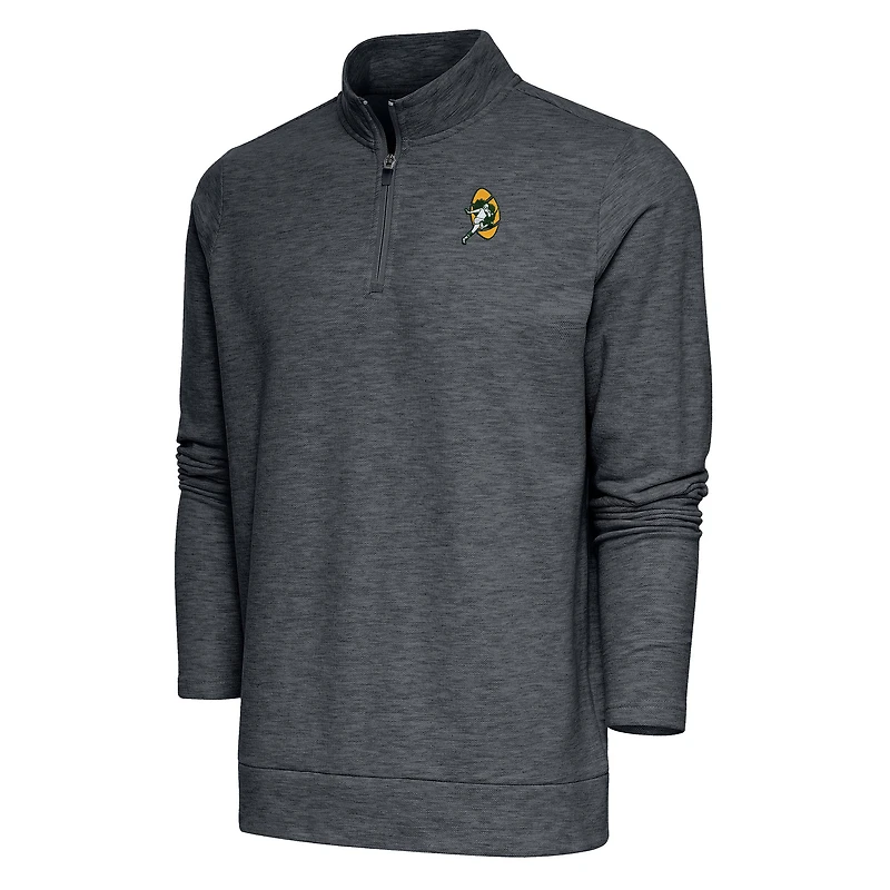 Pull-over à fermeture éclair quart de tour Gambit rétro pour homme, couleur charbon chiné, logo l'équipe des Green Bay Packers, Antigua