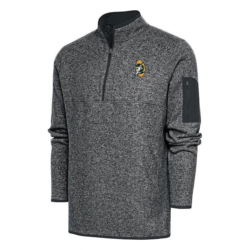 Veste à enfiler quart de zip Antigua Heather Charcoal pour homme des Green Bay Packers, style rétro Fortune