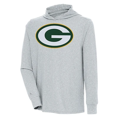 T-shirt à capuche manches longues Antigua Heather Grey pour homme, édition Saga des Green Bay Packers