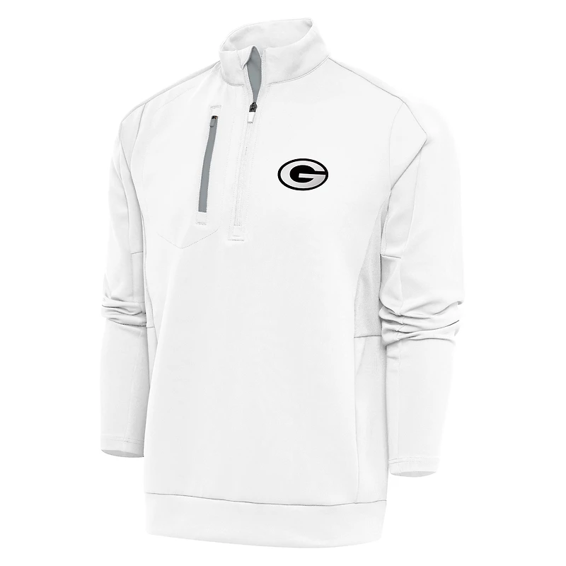 Pull à col rond et fermeture éclair quart de tour pour homme, logo métallique des Packers Green Bay, Antigua White