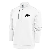 Pull à col rond et fermeture éclair quart de tour pour homme, logo métallique des Packers Green Bay, Antigua White