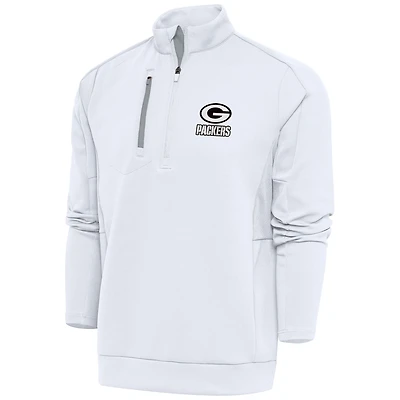 Pull à col rond et fermeture éclair quart de tour pour homme, logo métallique des Packers Green Bay, Antigua White