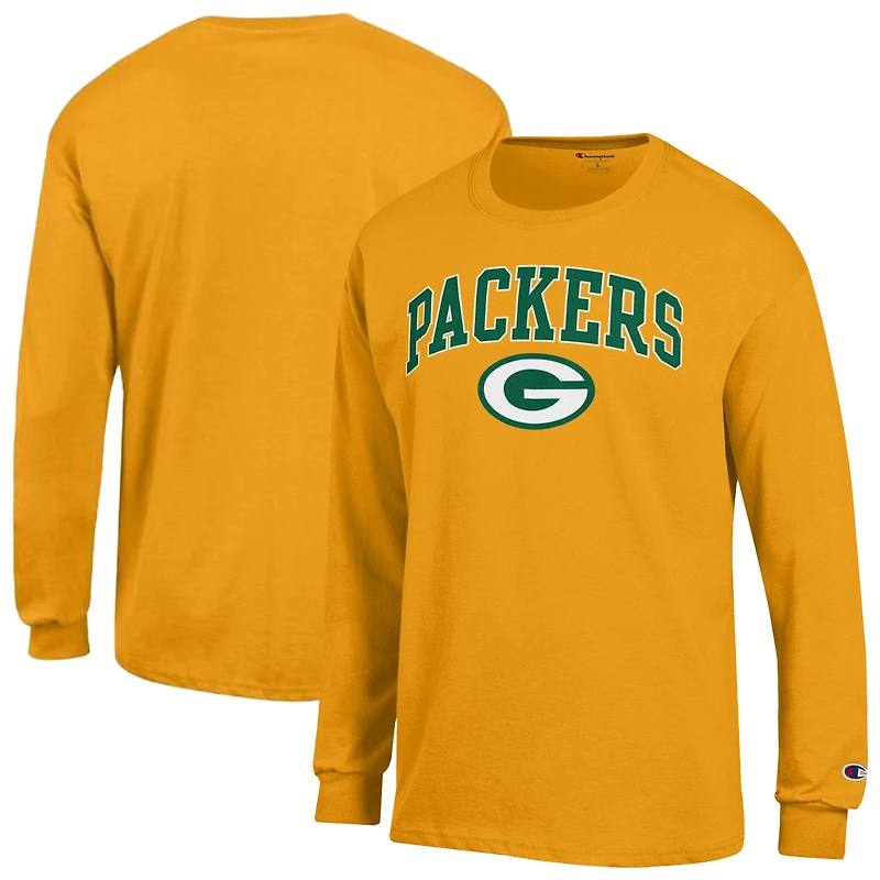 T-shirt à manches longues Champion Gold Green Bay Packers avec logo Arch Over pour homme