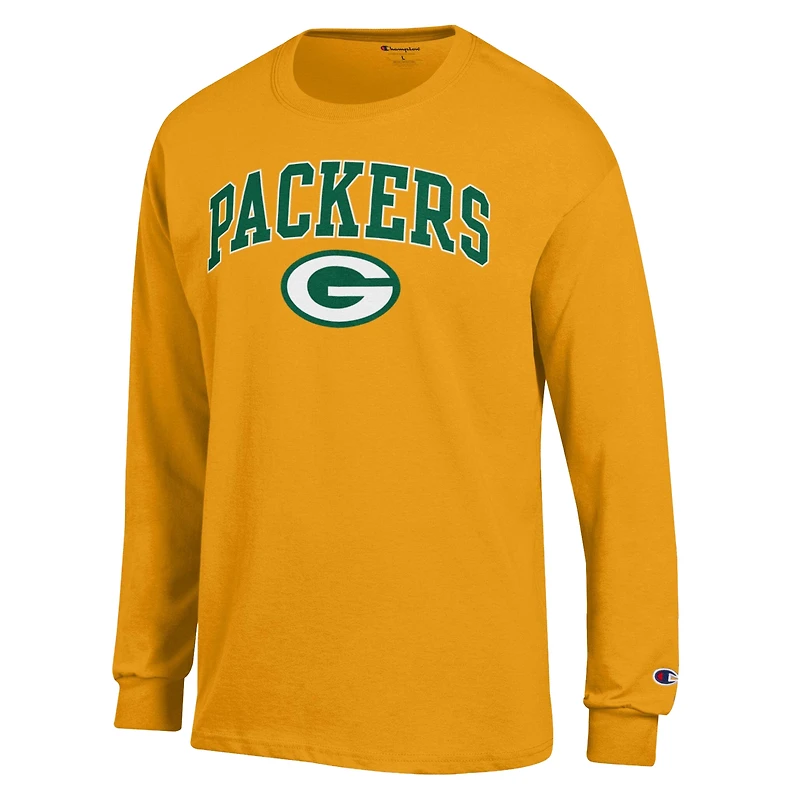 Men's Champion Gold Green Bay Packers Arch Over Logo Long Sleeve T-Shirt