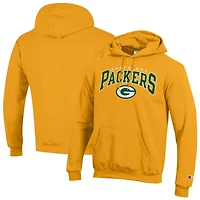 Sweat à capuche Champion Gold Green Bay Packers Powerblend avec logo en arc sur fond blanc
