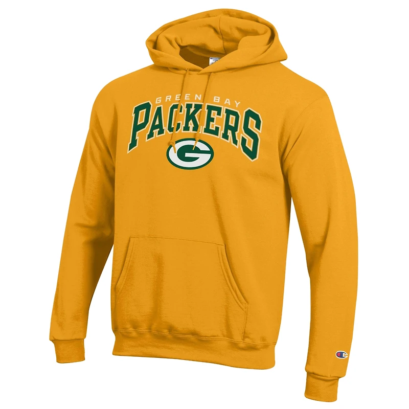 Sweat à capuche Champion Gold Green Bay Packers Powerblend avec logo en arc sur fond blanc