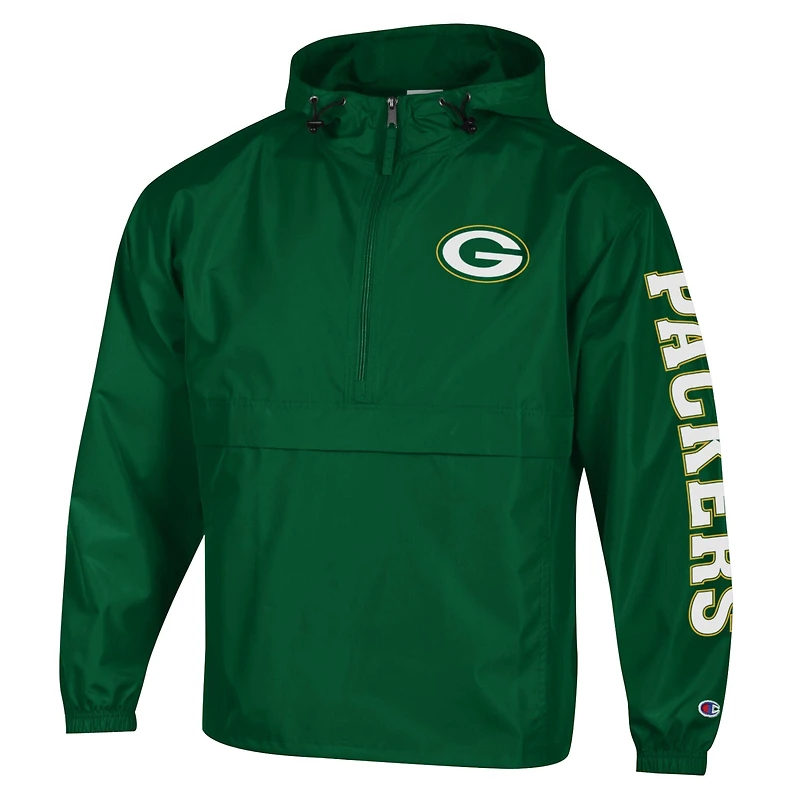 Men's Champion Green Bay Packers Packable Hooded Windbreaker Half-Zip Jacket