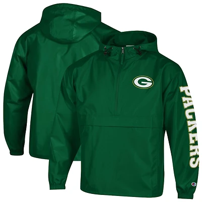 Veste coupe-vent à capuche pliable demi-zip Champion Green Bay Packers pour homme