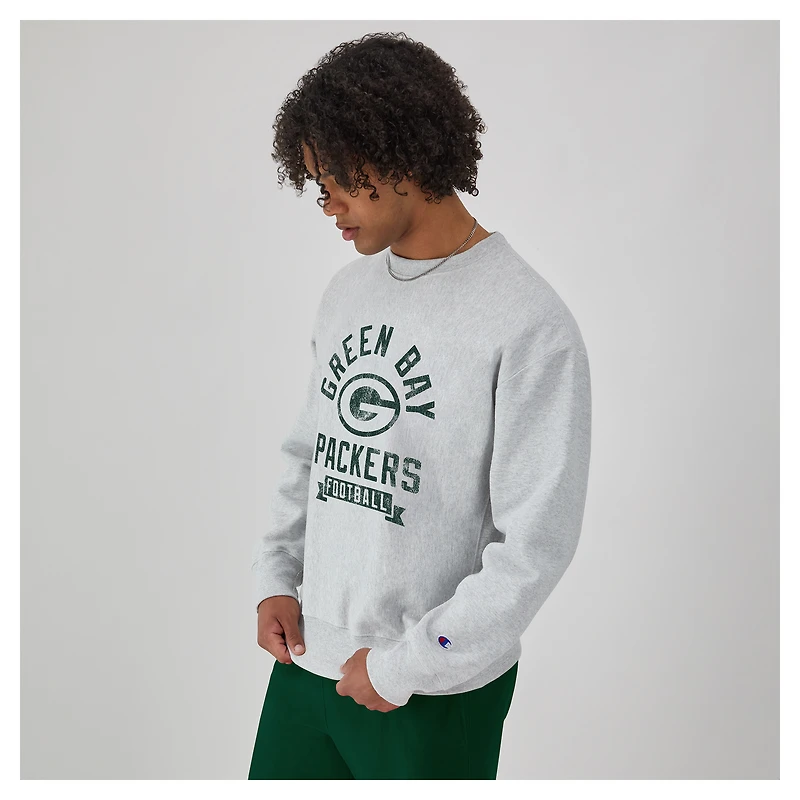 Men's Champion Heather Gray Green Bay Packers Reverse Weave Fleece Pullover Sweatshirt