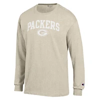Men's Champion  Heather Oatmeal Green Bay Packers White Ink Jersey Long Sleeve T-Shirt
