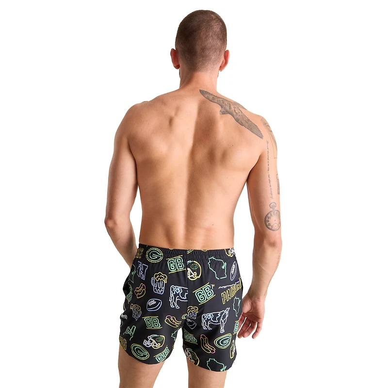 Men's Chubbies Black Green Bay Packers The Neon 5.5" Classic Lined Swim Trunks