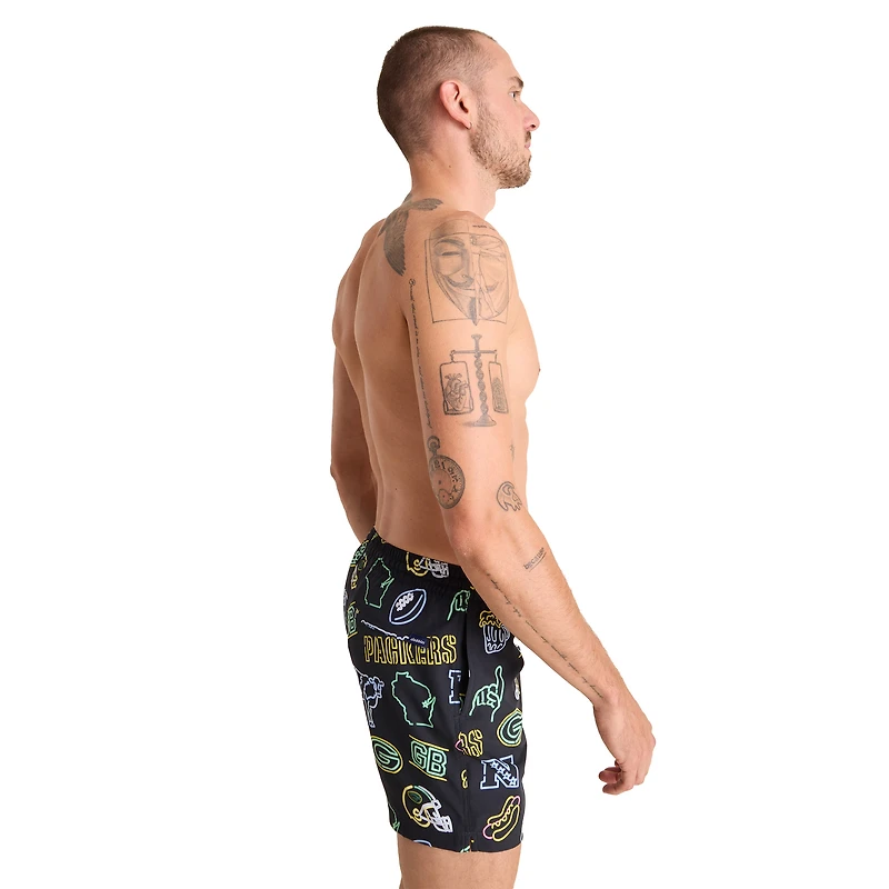 Maillot de bain classique doublé pour homme Chubbies, noir, des Packers Green Bay, The Neon, 5,5 pouces