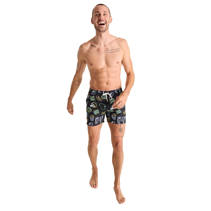 Maillot de bain classique doublé pour homme Chubbies, noir, des Packers Green Bay, The Neon, 5,5 pouces