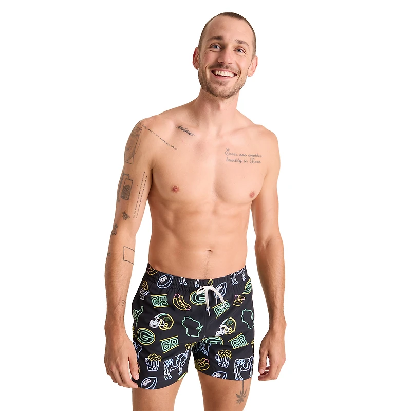 Maillot de bain classique doublé pour homme Chubbies, noir, des Packers Green Bay, The Neon, 5,5 pouces