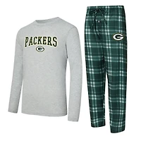 Ensemble t-shirt à manches longues et pantalon carreaux Green Bay Packers Regulate pour homme, coloris vert chiné/gris chiné