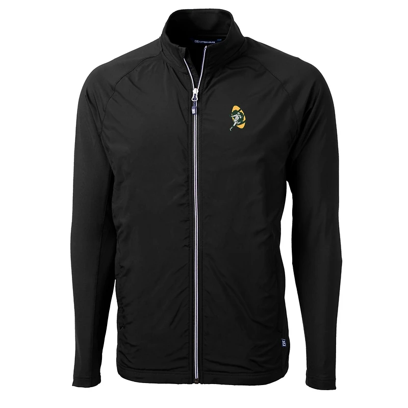 Veste hybride recyclée entièrement zippée Cutter & Buck Black Green Bay Packers Adapt Eco Knit pour homme