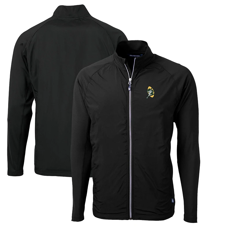 Veste hybride recyclée entièrement zippée Cutter & Buck Black Green Bay Packers Adapt Eco Knit pour homme