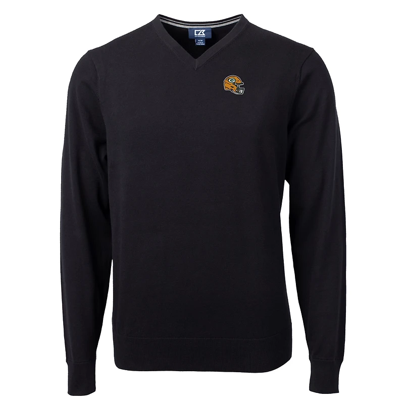 Pull à col en V noir pour homme, Cutter & Buck, avec logo des Packers de Green Bay, Lakemont Tri-Blend