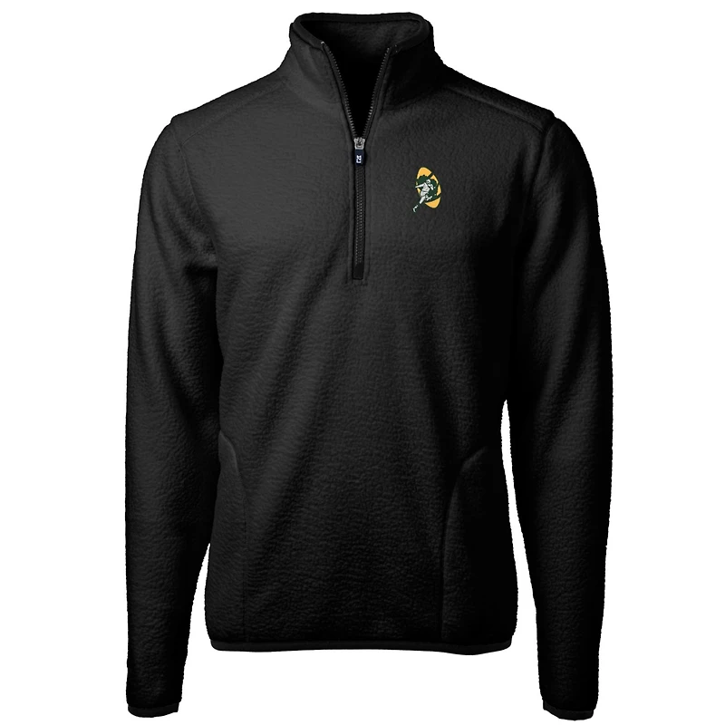 Men's Cutter & Buck Black Green Bay Packers Throwback Eco Sherpa Fleece Quarter-Zip Pullover Jacket