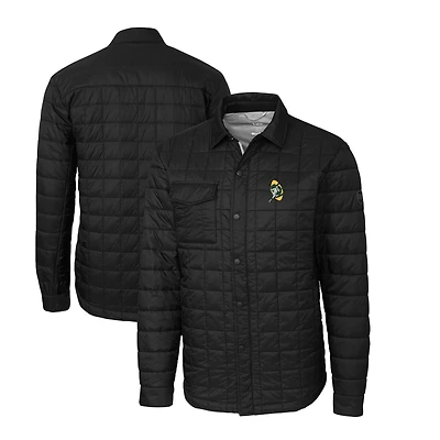 Men's Cutter & Buck Black Green Bay Packers Throwback Logo Big Tall Rainier PrimaLoft Eco Insulated Quilted Button-Up Shacket