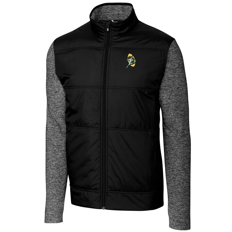 Veste coupe-vent matelassée zippée intégrale Cutter & Buck noire Green Bay Packers pour homme, grandes tailles, logo rétro.