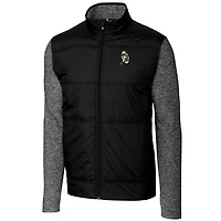Veste coupe-vent matelassée zippée intégrale Cutter & Buck noire Green Bay Packers pour homme, grandes tailles, logo rétro.