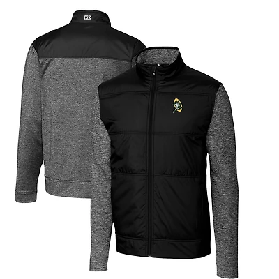 Men's Cutter & Buck Black Green Bay Packers Throwback Logo Big Tall Stealth Hybrid Quilted Full-Zip Windbreaker Jacket