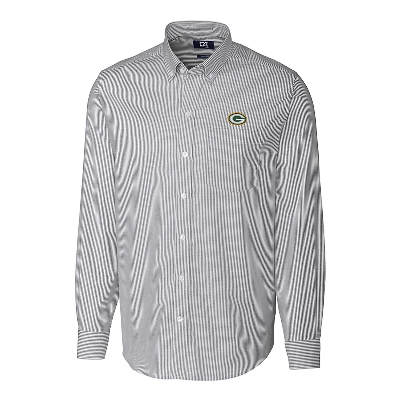 Chemise boutonnée extensible à manches longues et rayures en tissu Oxford pour homme, couleur anthracite, des Green Bay Packers, de grande taille