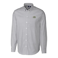 Chemise boutonnée extensible à manches longues et rayures en tissu Oxford pour homme, couleur anthracite, des Green Bay Packers, de grande taille