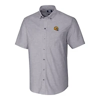 Chemise boutonnée à manches courtes en tissu Oxford extensible pour homme, couleur anthracite, avec logo des Green Bay Packers.