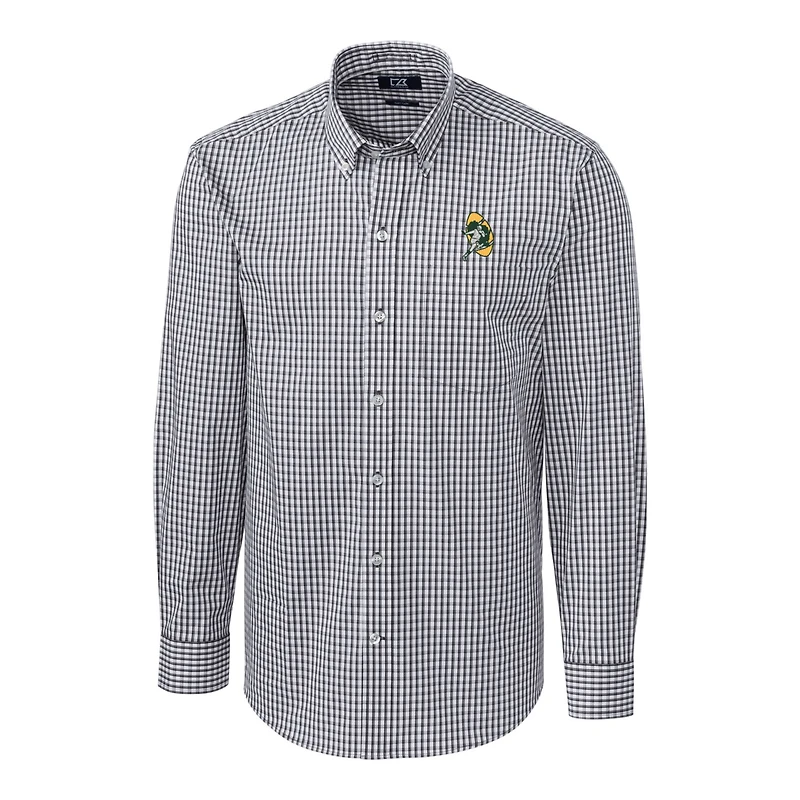 Chemise boutonnée à manches longues pour homme, couleur anthracite, avec logo rétro des Green Bay Packers, facile d'entretien, extensible, vichy, grande taille