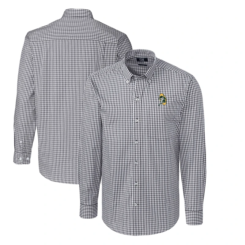 Chemise boutonnée à manches longues pour homme, couleur anthracite, avec logo rétro des Green Bay Packers, facile d'entretien, extensible, vichy, grande taille