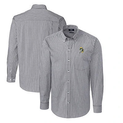 Chemise boutonnée à manches longues pour homme, couleur anthracite, avec logo rétro des Green Bay Packers, facile d'entretien, extensible, vichy, grande taille