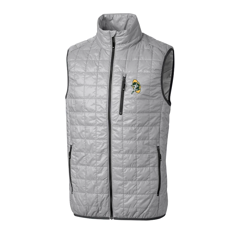 Gilet matelassé isolant entièrement zippé Rainier PrimaLoft Eco pour homme, gris, avec logo rétro des Green Bay Packers, Cutter & Buck