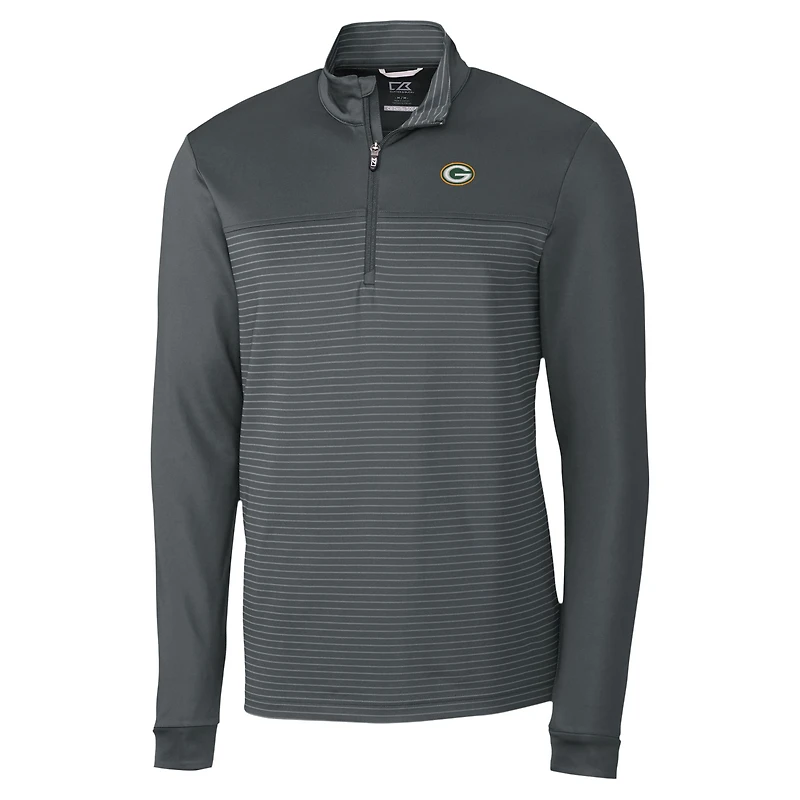 Haut zippé quart de zip extensible DryTec à rayures Traverse pour homme, gris Cutter & Buck des Green Bay Packers