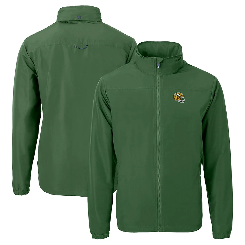 Veste zippée intégrale en tissu recyclé pour homme, Cutter & Buck Green, casque des Packers de Green Bay, Charter