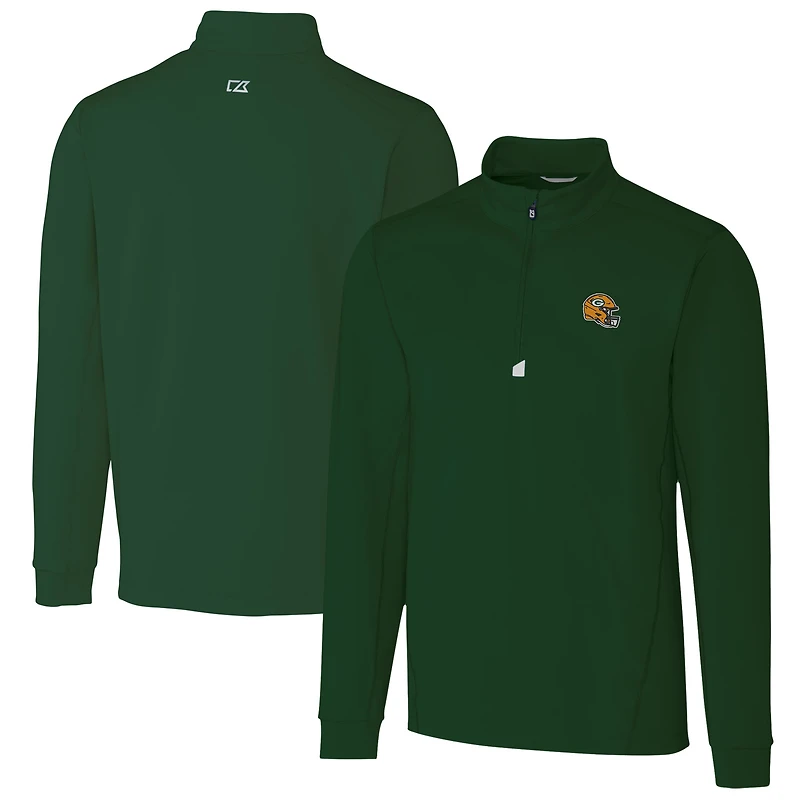 Men's Cutter & Buck Green Bay Packers Helmet Traverse Stretch Quarter-Zip Pullover Top