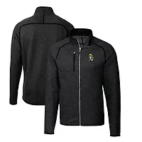 Men's Cutter & Buck Heather Charcoal Green Bay Packers Throwback Logo Mainsail Sweater-Knit Big Tall Full-Zip Pullover Jacket